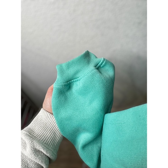 Vintage Teal Floral Bird Sweatshirt Mock Neck Grandma cozy embroidered Pullover‎ - Picture 7 of 8